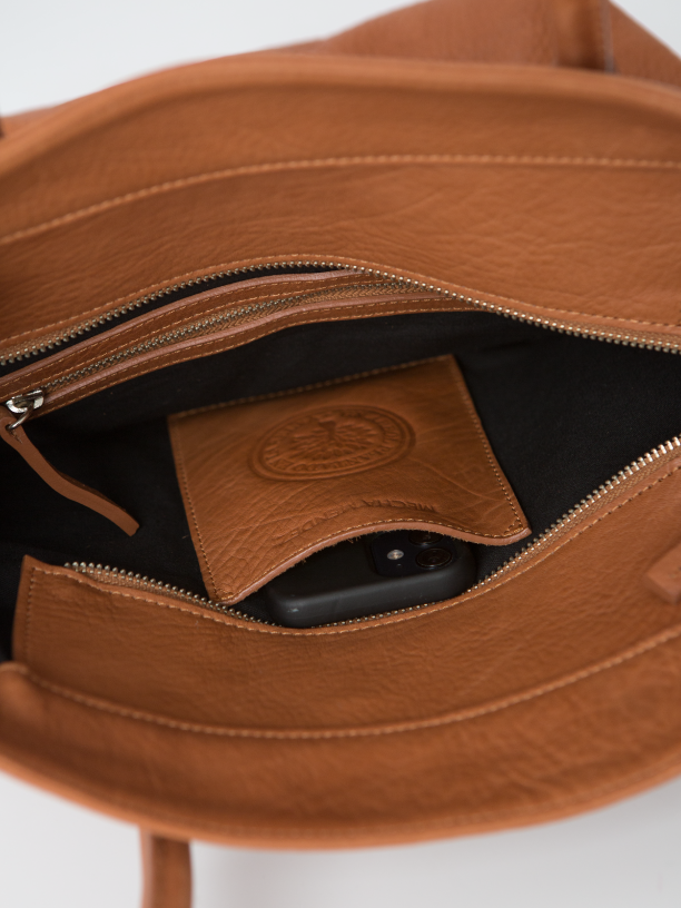 Basket Leather Tote Bag - Tan