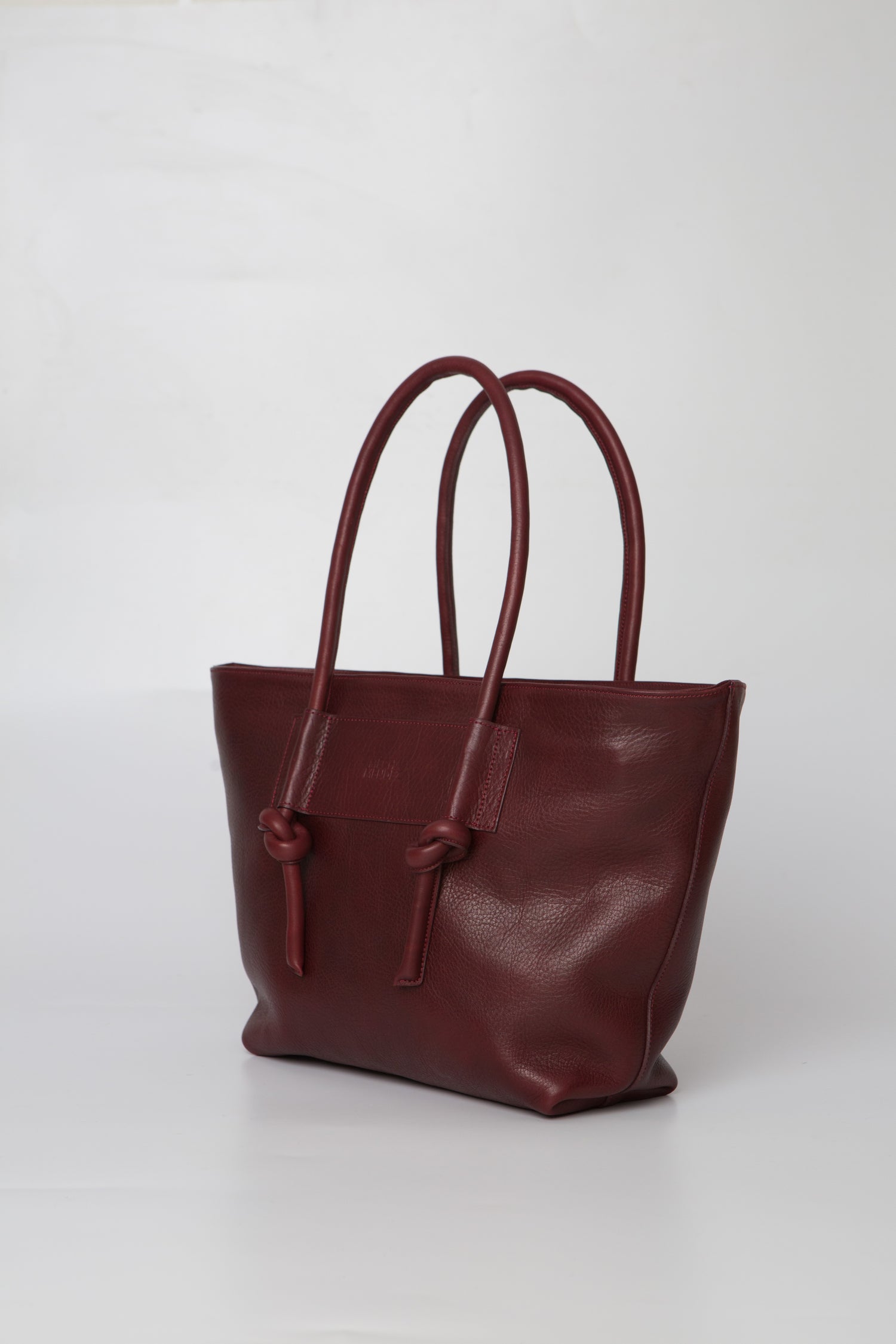 Basket Leather Tote Bag - Burgundy