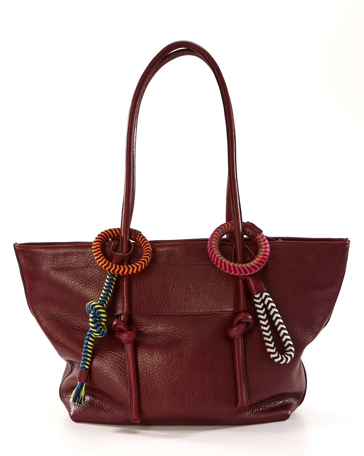 Basket Charms Leather Tote Bag - Burgundy