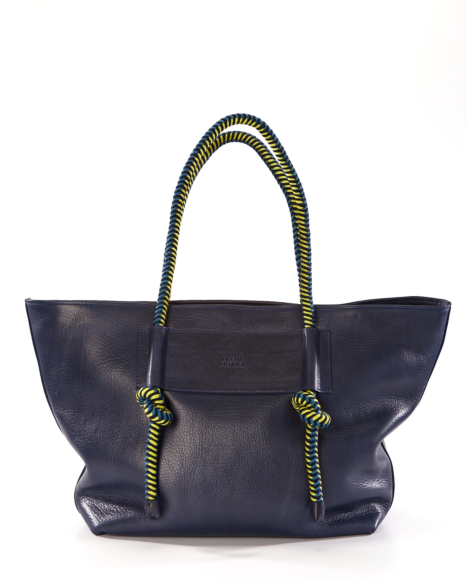 Basket Leather Tote Bag - Blue Pacifico