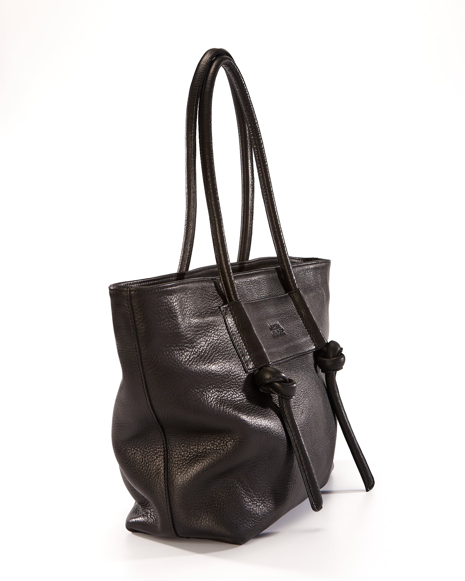 Basket Leather Tote Bag - Black