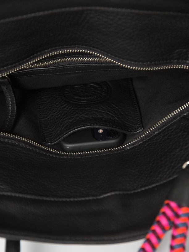 Basket Leather Tote Bag - Black