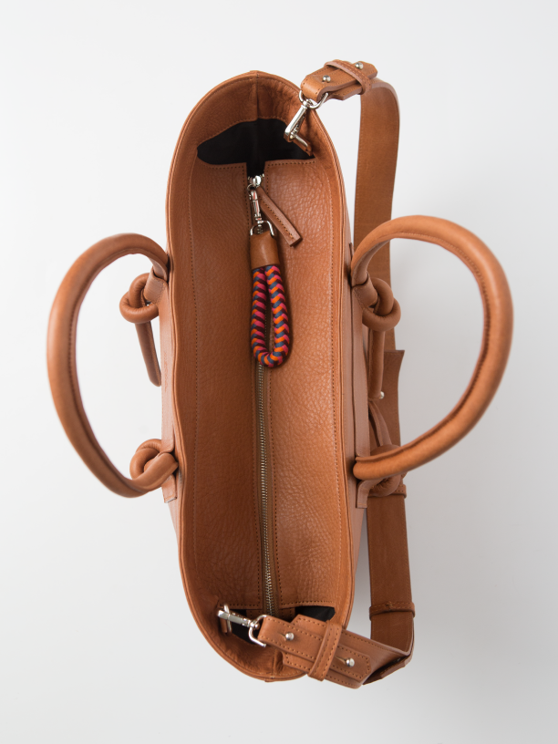 Basket Leather Tote Bag - Tan