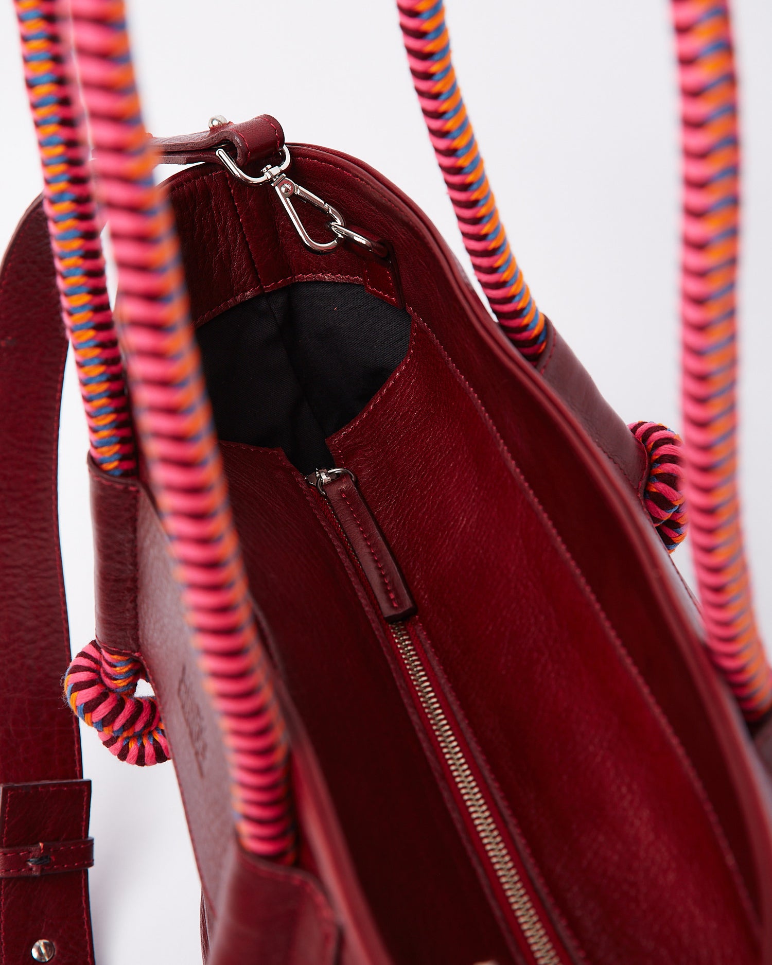 Basket Leather Tote Bag - Burgundy Hypnotic