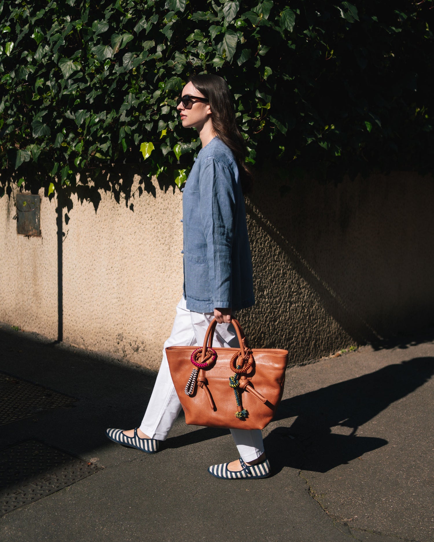 Basket Charms Leather Tote Bag - Tan