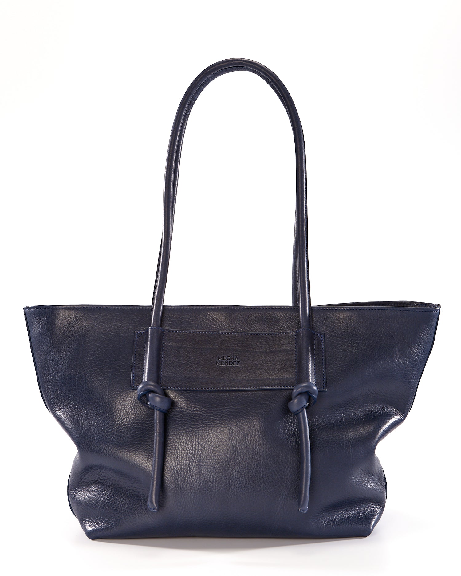 Basket Leather Tote Bag - Blue