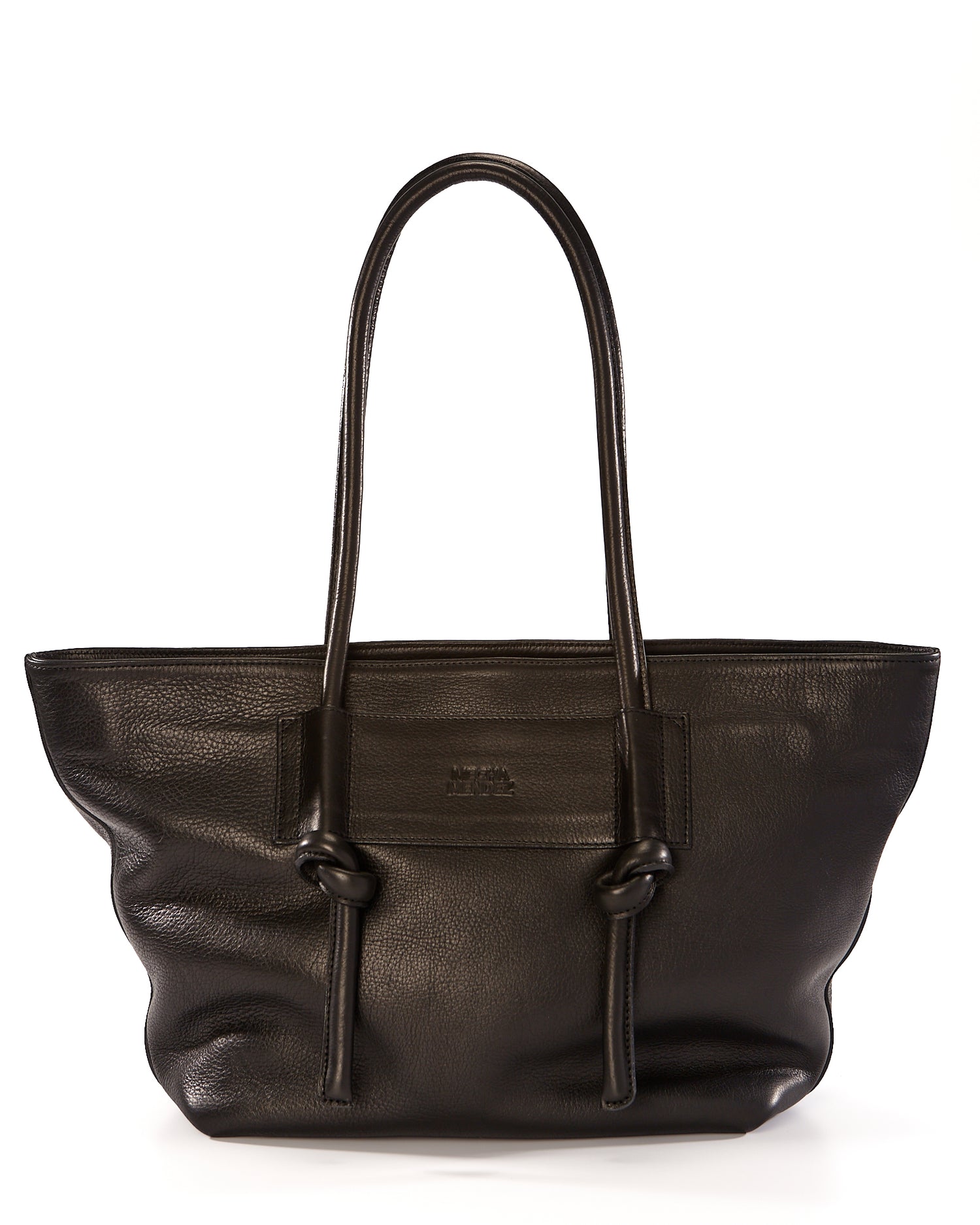 Basket Leather Tote Bag - Black