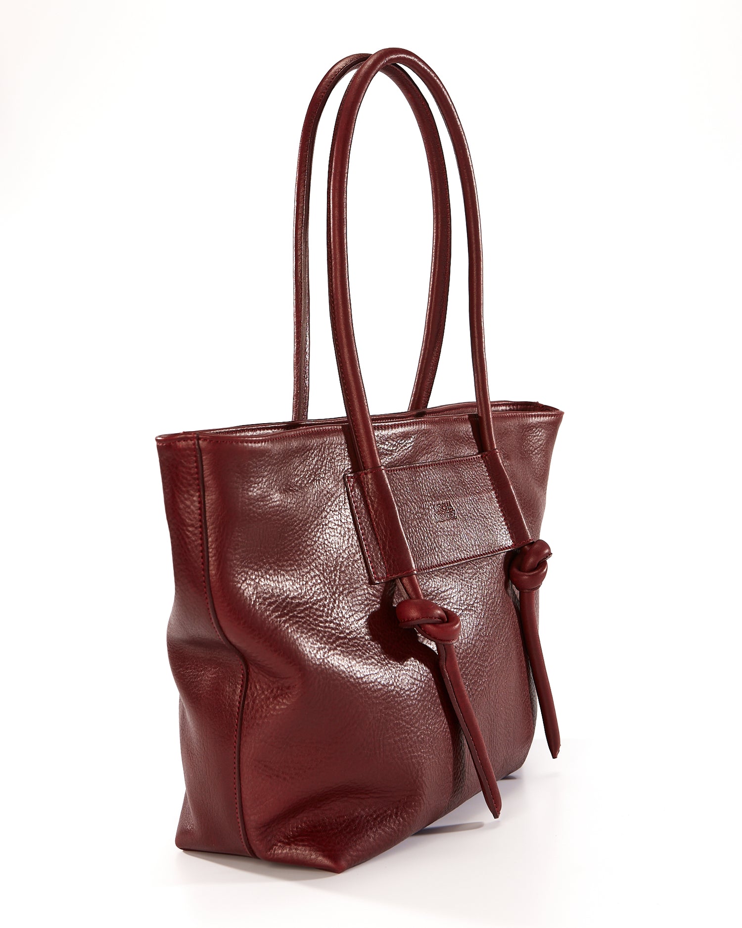 Basket Leather Tote Bag - Burgundy