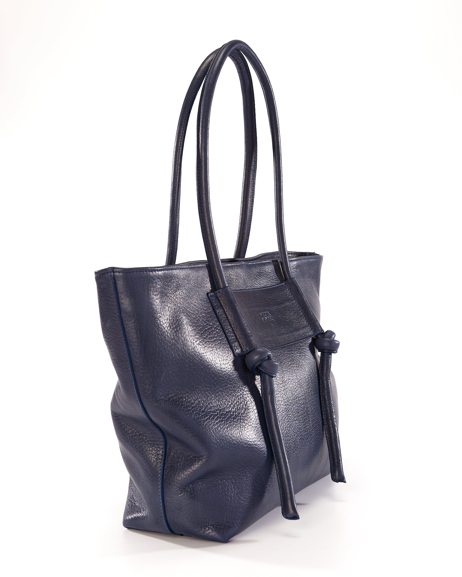 Basket Leather Tote Bag - Blue