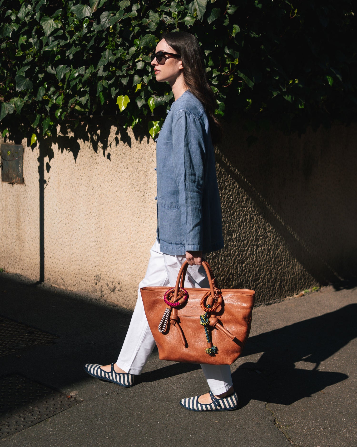 Basket Charms Leather Tote Bag - Burgundy