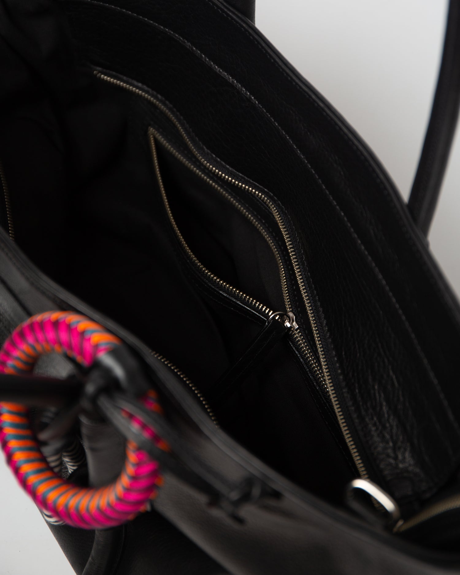 Basket Charms Leather Tote Bag - Black